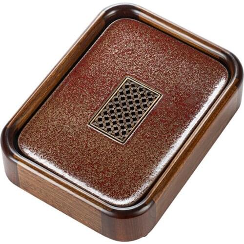 Solid wood tea tray black sandalwood rosewood ceramic tea tray water storage tea table filter tea tea tray