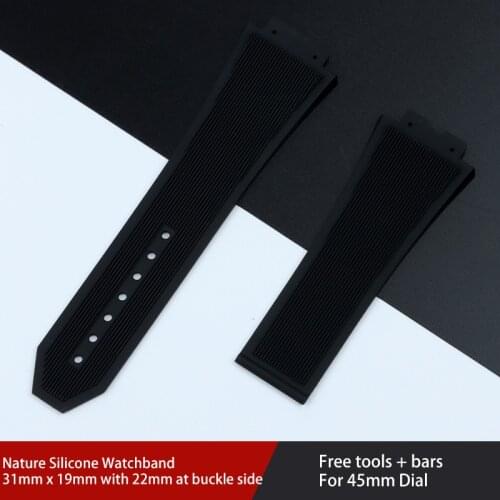 Top Grade Black 31*19mm Nature Silicone Rubber Watchband Watch Band For Hublot Strap For Spirit Big Bang Series Belt logo on