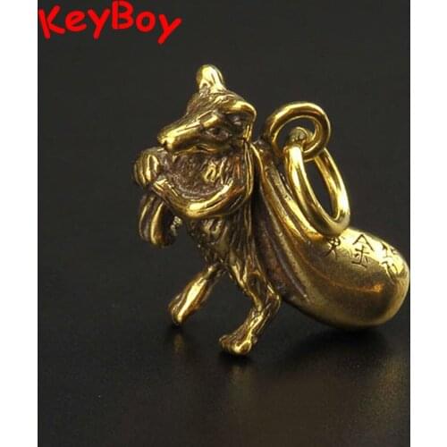 Retro Brass Gold Money Bag Rat Lucky Keychain Pendants Copper Zodiac Animal Mouse Key Chain Rings Hanging Decorations Jewelry