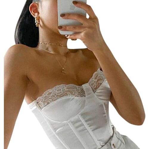 Sexy Satin Lace Corset Cupped Crop Tops for Women Strapless Off Shoulder Tube Top Sleeveless Backless Feminino Top Streetwear