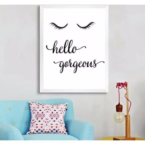 Nordic Black and White Simple Painting Art Hello Eyelash Quote Art Poster Photo Childrens Room Kid School Wall Picture Canvas