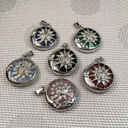 High Quality Round Pendants Natural Stone Amulets Sun God Pendant for Jewelry Making DIY Necklaces Accessories