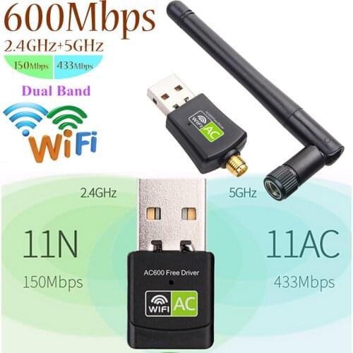 WIFI Card USB Wi-Fi Adapter 600Mbps Free Driver Dual Band 2.4G 5G Ghz 802.11 Antenna Wireless Network Dongle Internet Gratis