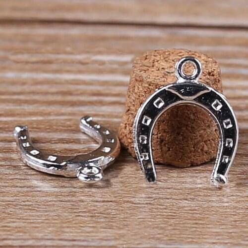 High quality 20 PCS/Lot 13mm*17mm jewelry handmade bright silver plated diy jewelry charm lucky horseshoe charms