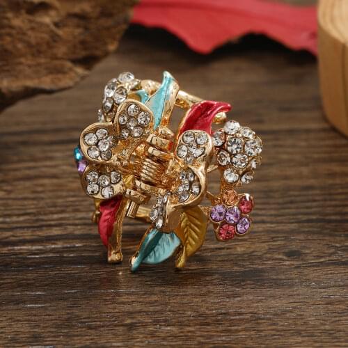 Flower Painting Hairpins Trendy Hair Clip Shiny Rhinestone Crab Hair Claws For Women Girl