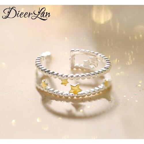 Vintage Retro Silver Color Adjustable Layer Star Rings For Women Female Fashion Punk Jewelry 2020