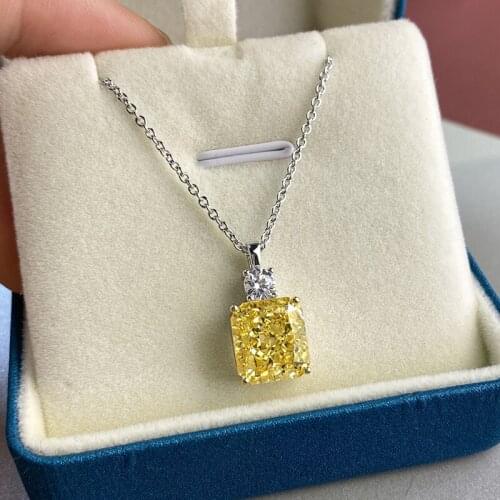 Luxury 9*10MM Citrine Diamone Gemstone For Women Engagement Anniversary Fine Jewelry Silver 925 Jewelry Pendant Necklaces