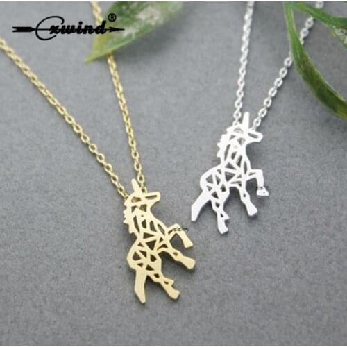 Cxwind New Unicorn Necklaces for Women Fashion Jewelry Tiny Brushed Cut Out Unicorn Pendant Necklace Statement Collar Bijoux