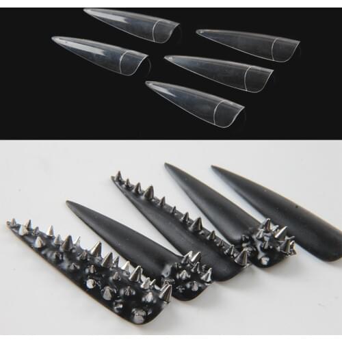 1bag/lot 500pcs ABS Clear stiletto Sharp Ending half cover Acrylic Nail Art designs Tips false fake extra long salon nails tips