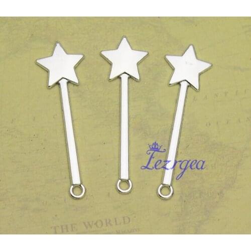 25pcs/lot--47x14mm, star chams, Antique silver plated Magic wand charms,DIY supplies, Jewelry accessories