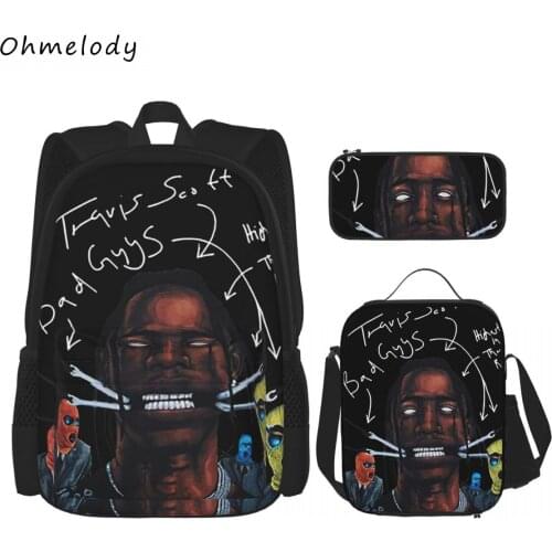 Travis Scott Children School Backpack Lunch Bag Pencil Case 3PCS Sets Teenage Boys Girls Casual Daypacks Travelling Backpack