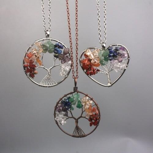 7 Chakra Stones Crystal Necklaces Pendants Natural Stone Tree Of Life Pendulum Pendant Necklace For Women Healing Reiki Jewelry