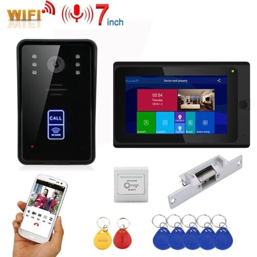 7inch Wireless Wifi RFID Video Door Phone Doorbell Intercom Entry System with NO Electric Strike Door Lock