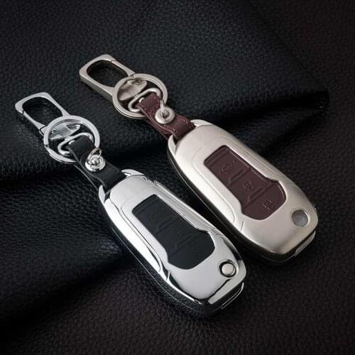 Peacekey Zinc Alloy + Leather Car Key Smart Remote Key Case Cover for Ford Fiesta Focus 3 4 MK3 MK4 Mondeo Ecosport Kuga Focus
