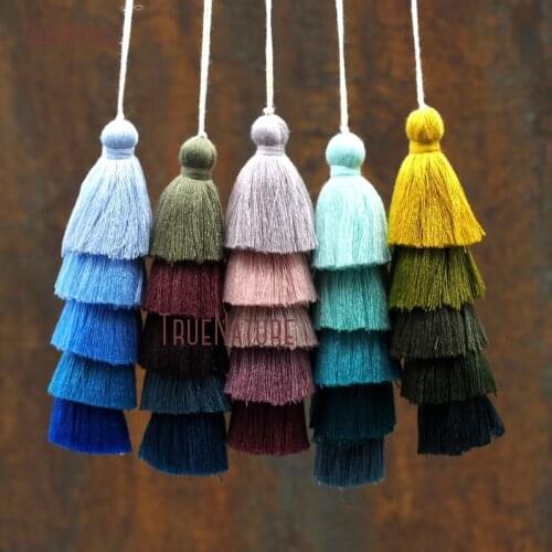 5 Mini Cotton Tassel Long Bohemian Style 5 Tiered Ombre Layered Tassel Pendant For Jewelry Making 5.2 inch PM8798