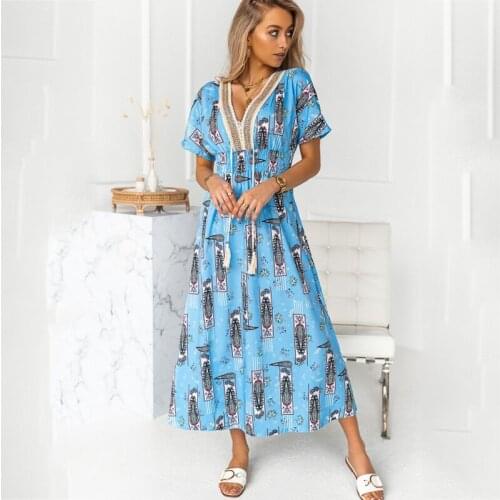 Elegant Ladies Summer Dress Fashion Print Lace Slim Office Ladies Clothes Short Sleeve Casual Midi Dresses For Women Robe Femme