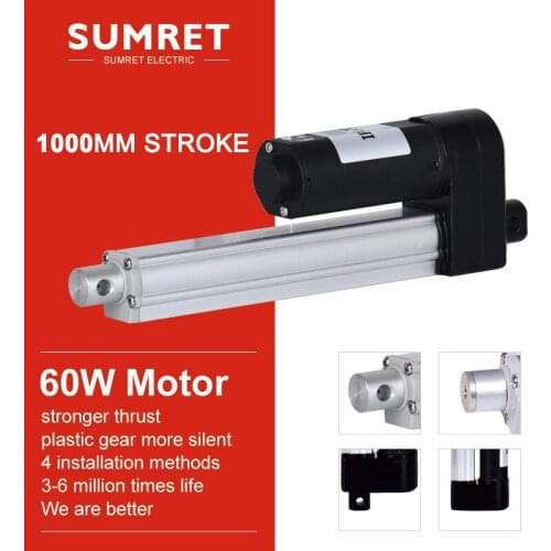 Electric linear actuator 1000mm 40inch moving distance stroke telescopic Push rod Customizable length 2500N 60W DC 24V 12V