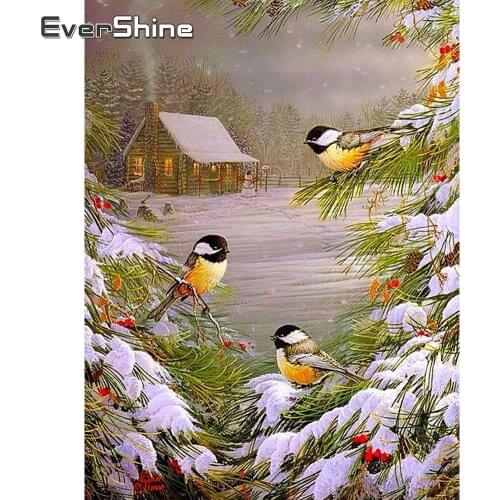 EverShine 5D Diamond Painting Winter Bird Full Square Diamond Embroidery Rhinestones Animal Mosaic House Home Decor