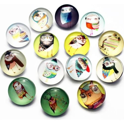 Hot Selling 20pcs/lot Cartoon Owl Snap Button Charms 18mm Animal Glass Snap Buttons Fit DIY Snap Bracelet Jewelry Accessories