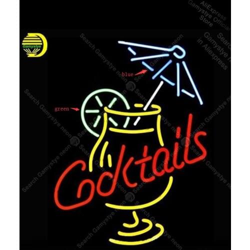 Cocktail And Martini Umbrella Cup Neon Sign Glass Tube Handmade neon light Sign Garage Decoration Flashlights Cool Neon Signs