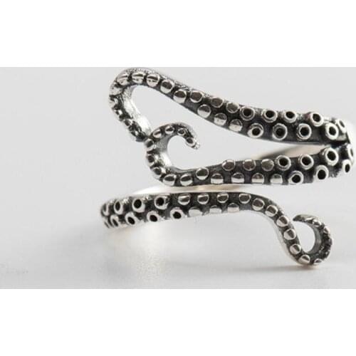 925 Sterling Silver Retro Gothic Octopus Kraken Tentacle Adjustable Ring GIFT A3389