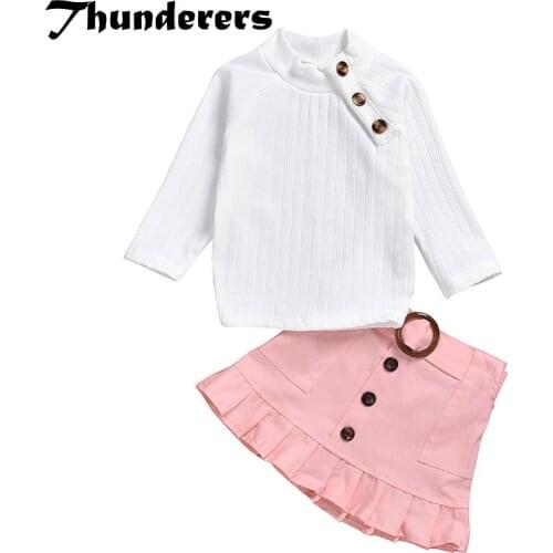 Thunderers Spring Autumn Children Clothing Set For Girls Long Sleeve Shirt & Solid Color Skirt Girl 2pcs Outfits Clothes Suit