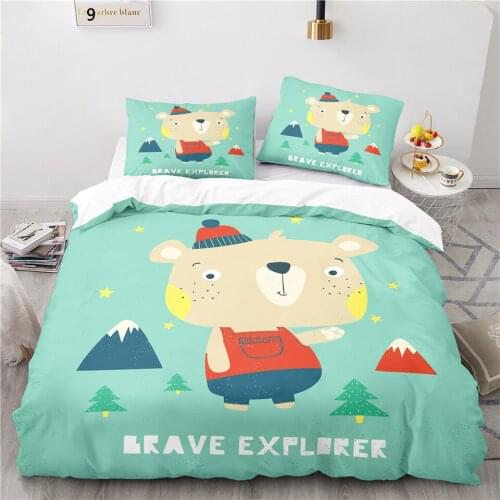 Cute Forest Bear 3d Bedding Set Green Cartoon Printed Duvet Cover Sets Pillowcase Twin Full Queen King Size Boys Girls Kids Gift