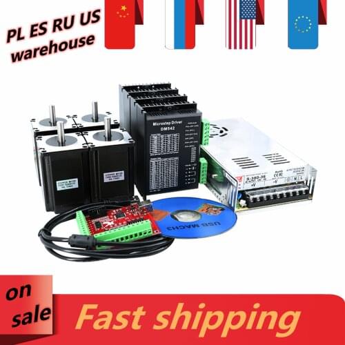 4 axis 2.2Nm stepper motor kit include 4 pcs engine + 4 pcs TB6600 / DM542 driver + 1 pcs power supply + 1 pcs mach3 controller