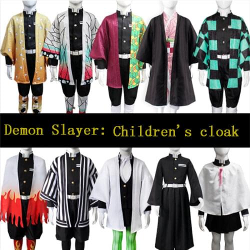 Japanese Anime Demon Slayer Kimetsu no Yaiba Kids Cosplay Costume Kamado Tanjirou Childrens Coat Kimono Cloak Kochou Shinobu