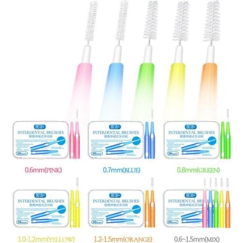 Medical Cleaning Interdental Brushes Retractable Interdental Brushes 30pcs/box Interdental Brushes Orthodontic Toothbrushes