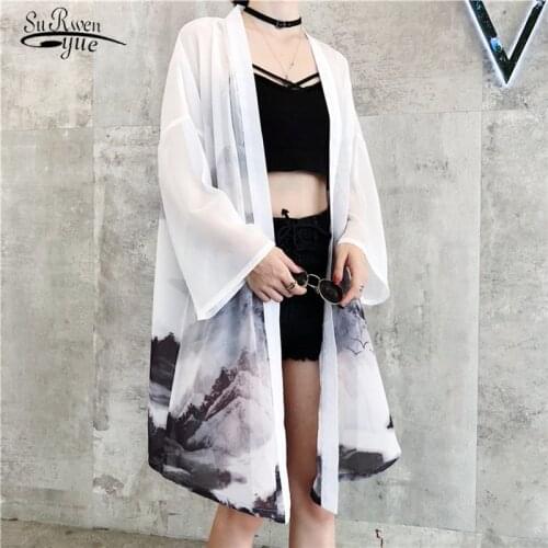 Fashion Japanese Outfits Kimono Cardigan Long Shirts Women Yukata Female Printed Harajuku Kawaii Clothing Blouse Shirt 9960
