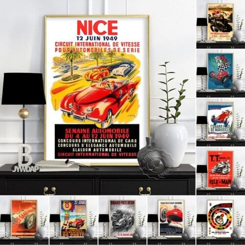 Motor Racing Poster, German Italian Racing Wall Art, Le Grand Prix Marseilles, Monaco Pau Manx Grand Prix Racing Wall Stickers