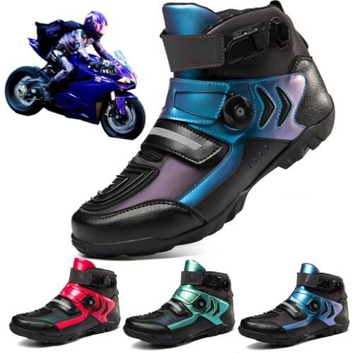 Motorcycle Shoes Mens Leather Motorcycle Boots Outdoor Off-Road Cycling Colorful Color-Changing Street Racing Motorcycle Shoes