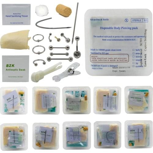 Disposable Body Piercing Kit Medical Sterile Piercing Pack For Ear Nose Nipple Belly Navel Septum Piercer Tool Machine Kit