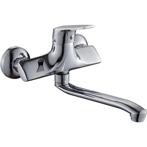 Wall Mounted Kitchen Faucet Bathroom Basin Sink Tap Dual Hole 360 Degree Rotation Hot Cold Water Mixer Mop Pool Tap Laundry Tap