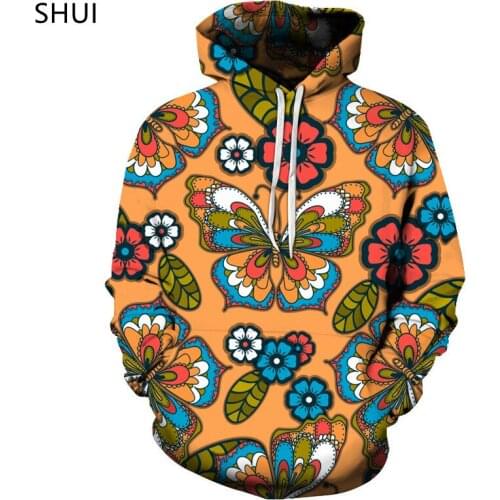 New 3D Printed Mens Hoodie Harajuku Niche Design Hoodie Casual Fashion Sweater Flower Butterfly Pullover Fun Style Jacket