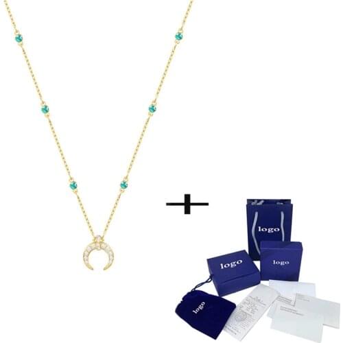 2021 new Green Crystal Embellishment Gold Moon woman necklace gold chain mother‘s Day gift