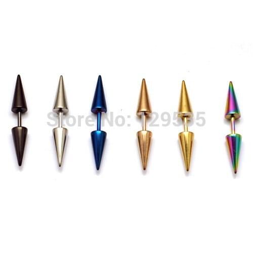 New Dual Tip Cone titanium steel Hiphop Punk Men Women earrings 6 colors for choose