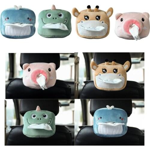 Cartoon Animal Shape Tissue Box for Car Plush Paper Holder Soft Napkin Box Container Paper Storage Organizer for Decor E8BD