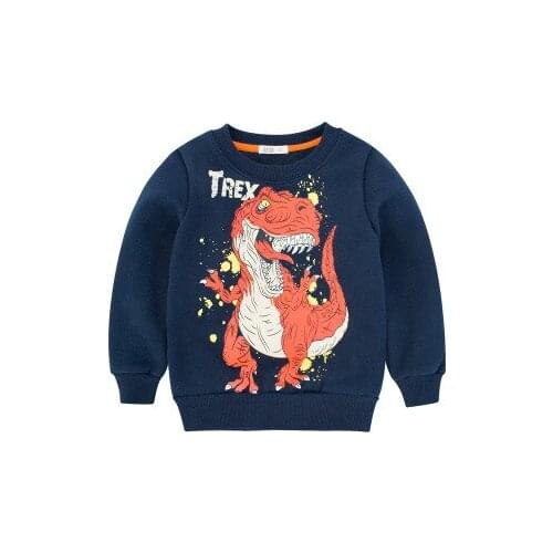 3-8Y Korean Boy Sweatshirts Pullover Baby Boys Dinosaur Printed Pullover Kids Boy Cartoon Long Sleeve T Shirts Fleece Sweatshirt