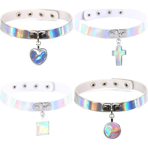 DIEZI Punk Harajuku Heart Round Bell Leather Cross Necklace Women Bondage Choker Gothic Necklace Jewelry Rock Sexy Jewelry Gift