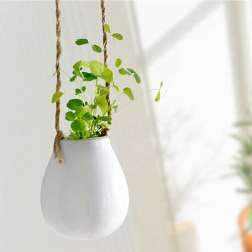 Home Garden Balcony Hanging Vases Ceramic Hanging Planter Flower Plant Bonsai Pots Plant Vase with Twine Home Decor Accessories