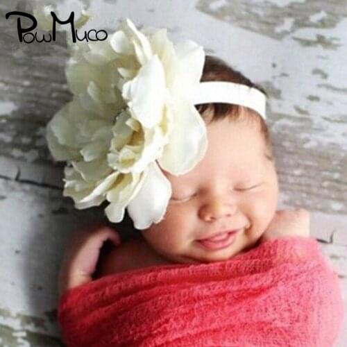 Powmuco Lovely Artificial Flower Baby Elastic Hairband Solid Color Handmade Peony Floral Infant Headband DIY Clothing Decoration