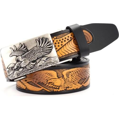 Leather Belts for Men Mens Leather Belt Automatic Buckle 35mm Ratchet Belts Casual Leather Belt Length:110-125cm