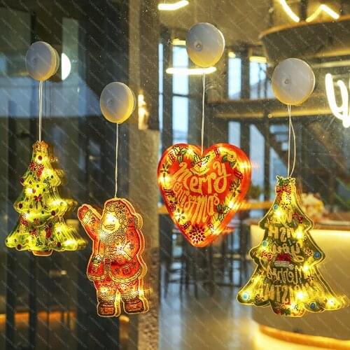 DIY Special Shaped Drill Diamond Painting LED Christmas Lights Sucker Hanging Ornaments Lamp Home Window Door Wall Decoration