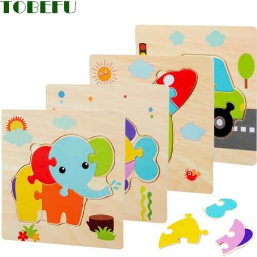 TOBEFU Baby Toys Wooden Puzzle 3d Tangram Shapes Cartoon Animal Interactive Jigsaw Puzzle Toys for Children Educational Learning