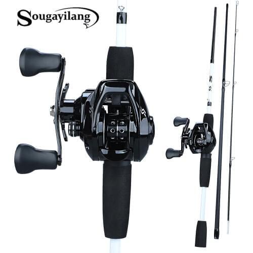Sougayilang Portable 3 Section 1.75m Fishing Rod Combo Carbon Fishing Rod with 12+1BB Baitcasting Reel Fishing Tackle Set