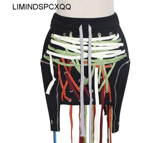 Ropa Mujer Patchwork Irregular Bandage Women Skirt High Waist Mini Plus Size Casual Black Skirts Female 2021 Summer Fashion Tide