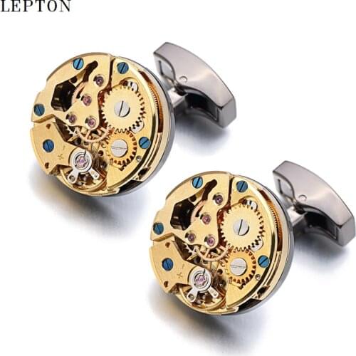 Hot Watch Movement Cufflinks for immovable Stainless Steel Steampunk Gear Watch Mechanism Cuff links for Mens Relojes gemelos