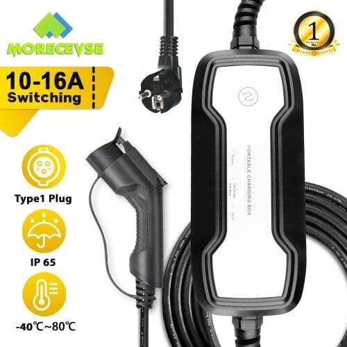 Type 1 Portable EV Charging Box Cable Switchable 10/16A Schuko Plug Electric Vehicle Car Charger EVSE SAE J1772 6.5M 220V